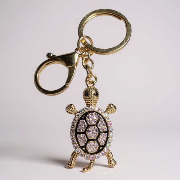 Mint Accessories - Mint Gold Tone Turtle Keychain / Bag Charm with Pink Crystals NWT